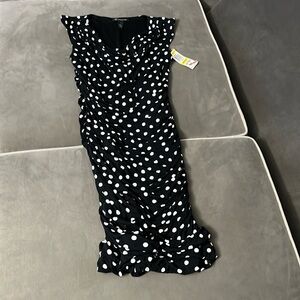 INC international concepts medium polka dot black dress rauching on both sides
